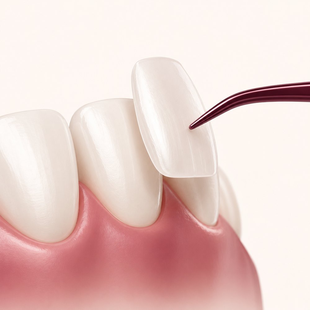 Ilustração de faceta/lente de contato dental
